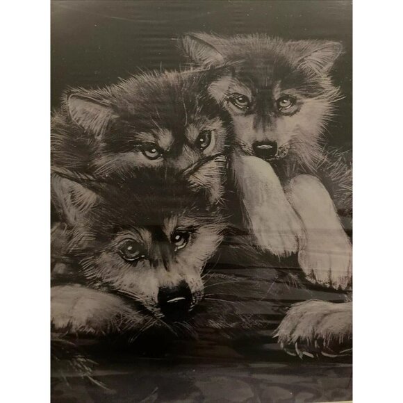 Carole Bourdo "Pile Of Pups" Vtg Signed In Plate Native American Wolf LG Print - Picture 3 of 9